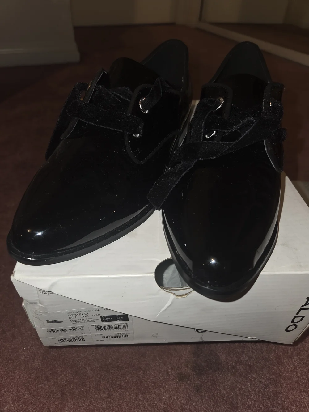 Aldo Black Patent Lace-Up Pointed Toe Flats